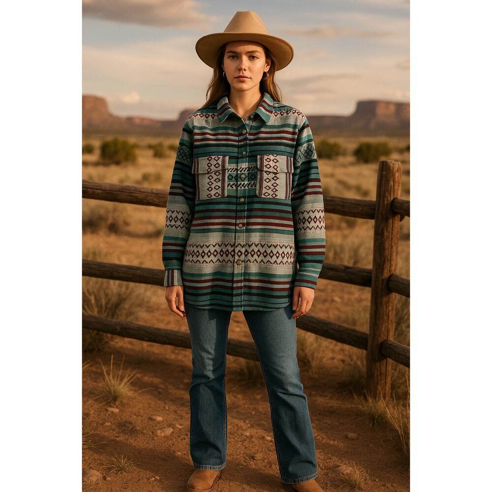 Earthbound Aztec Cotton Heavy Canvas Snap Button Pocket Western Jacket M/L NEW